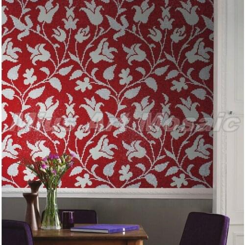 Red & white color mix Custom crystal mosaic patterns for art wall decoration 029