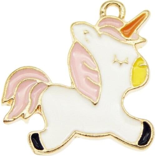 Julie Wang 5PCS Enamel White Small Unicorn Charms Alloy Gold Tone Animal Pendant Bracelet Jewelry Making Accessory