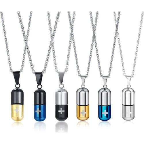 Fashion Stainless Steel Pill Case Capsule Pendant Necklace For Mens Womens Cross Medicine Keepsake Jewelry Gift Dropship