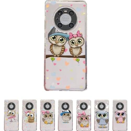 Cute Owl Lover Cartoon Phone Case Transparent For Huawei honor V 40 30 20 X note 10 pro lite max s Soft TPU Clear Mobile bags
