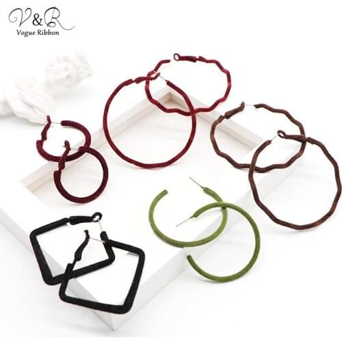 New Arrival Hoop Earrings Women Earrings With Flocking Material Fall Winter Jewelry Tiny/Big Hoop Earrings Round/Geometic Shape