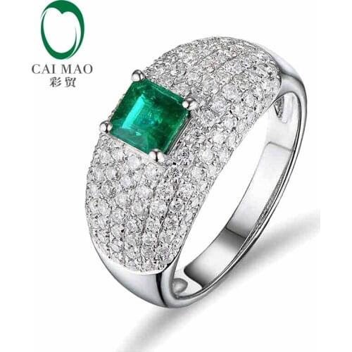 CaiMao 0.65 ct Natural Emerald 18KT/750 White Gold 0.86 ct Round Cut Diamond Engagement Ring Jewelry Gemstone colombian