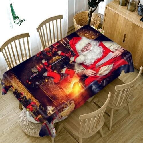 Thicken Cotton 3d Christmas Tablecloth Santa Claus by Fireplace Pattern Rectangular/Round Table Cloth for Wedding Picnic Party