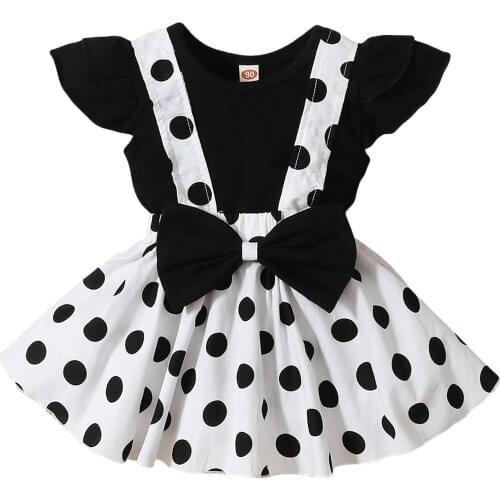 Girls Casual Two-piece Clothes Set, Solid Color Fly Sleeves Round Collar Tops and Slip Dress, Black/ Rosy