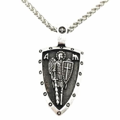 Archangel ST. Michael Protect Us Shield Medal Slavic Pendant Necklace Amulet Russian Jewelry Mens Womens Accessories