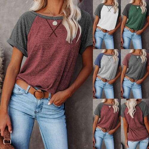 Baseball Tee Women Short Sleeve Tunic Raglan Crew Neck Color Block Tops Basic Comfy T-shirt Loose Fit Shirt