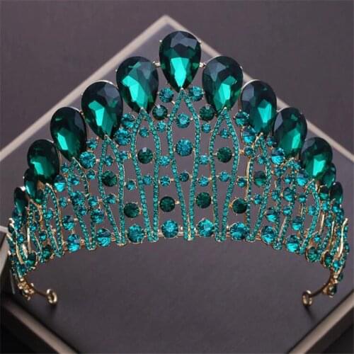 Headband Pageant Crown Tiara for Women Bride Wedding Accessories Peacock Blue Crystal Rhinestone Diadem Prom Princess Crown