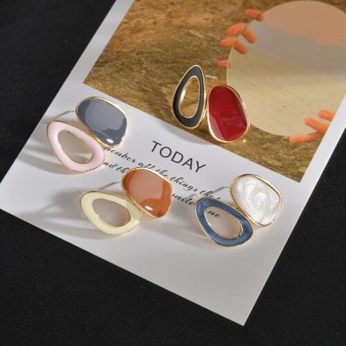 UAM 2021 New Cute Multicolor Irregular Geometric Hollow Round Shape Small Drop Oil Stud Earrings Classic Fashion Jewelry Women