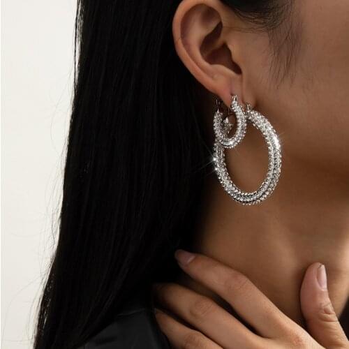 2021 Elegant Crystal Hoop Earrings For Women New Luxury Iced Out Rhinestone Earring Slytherin Jewelry Bijoux Wholesale Ear Nail