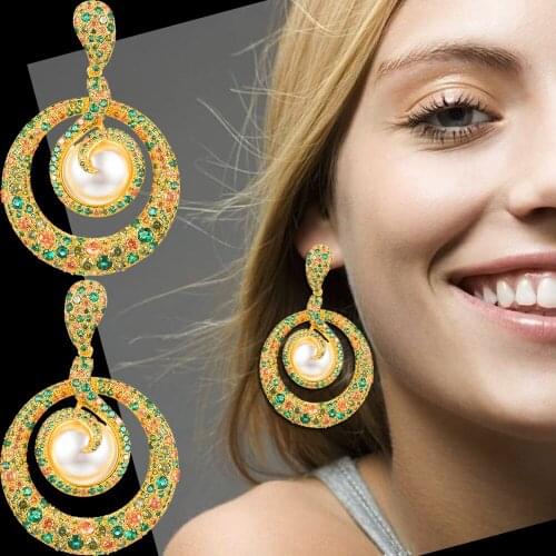 Famous Brand Luxury Snake BIG Pearls Statement Pendant Drop Earrings For Women Bridal Wedding Hot Gold Earring Wedding Jewelry