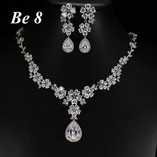Be8 Brand Heart-shape Form Flower Cubic Zirconia Full Jewelry Set Women Bridal Gifts White Gold Color Earring Necklace Set S-013