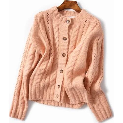 Women Sweater 2020 Autumn and Winter New Retro Hollow Button Twist Knitted Cardigan Wool