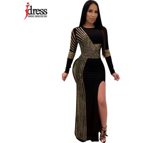 IDress Spring Diamonds Maxi Evening Party Dress Robes Longues Pour Les Femmes Elegant Women High Split Bodycon Long Evening Gown