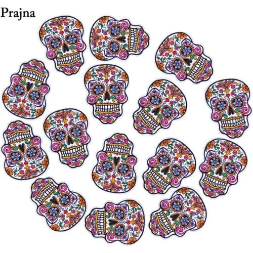 Prajna 10PCS Punk Rock Skull Face Embroidery Patches Japanese Ghost Iron On Patches For Clothing DIY Cheap Sticker Hippie Jacket