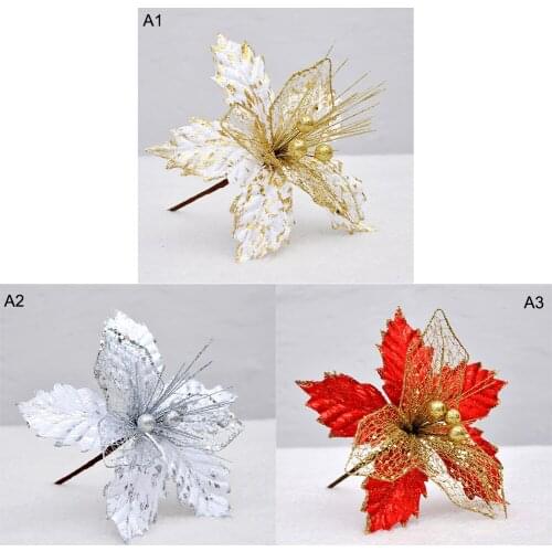 22cm DIY Artificial Christmas Flowers Wedding Simulation Flowers Christmas Tree Ornaments Decoration Flower Head Christmas 1pc