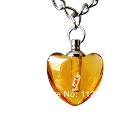 25pcs/lot yellow Smooth hearts Rice vials pendants rice vial pendant perfume empty glass bottle glass spray perfume bottl