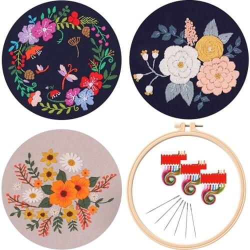 3 Pcs Flowers Embroidery Kit for Beginners, Modern Embroidery Starter Kits, Gift Embroidery Set, Craft Kit, English Description