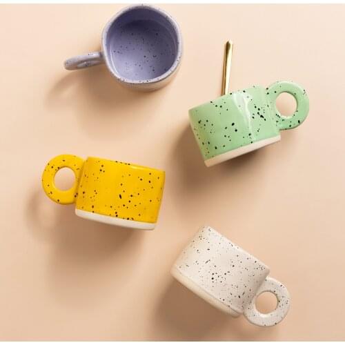 300ml Creative Ring Handle Ceramic Mug Candy Color Milk Coffee Cup Office Home Drinkware Microwave Oven Couple Handgrip Cups