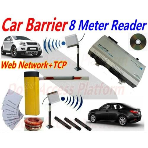 8 Meter Car Barrier Gate Full kit with Gate Entry+Exit Both Control by 1~8 meters Antenna reader+Network Web IP controller kit