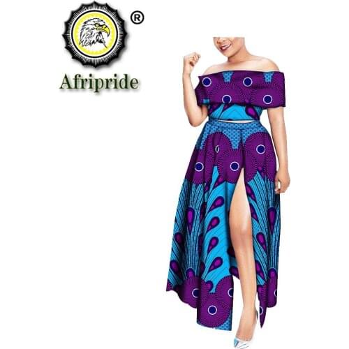 African 2 Piece for Women Crop Top and Print Skirts Set Women Blouse Maxi Skirt Ankara Clothes Short Sleeve Wax Batik S1826013