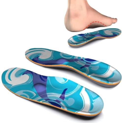 Blue Pattern Shock-absorbing Memory Foam High Arch Support Insole Orthotics Inserts Relieve Flat Feet, High Arch, Foot Pain