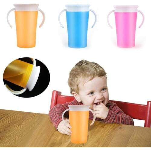 360 Degrees Can Be Rotated Baby Learning Drinking Cup With Double Handle Flip lid Leakproof Magic Infants Cups Have Cup Cover