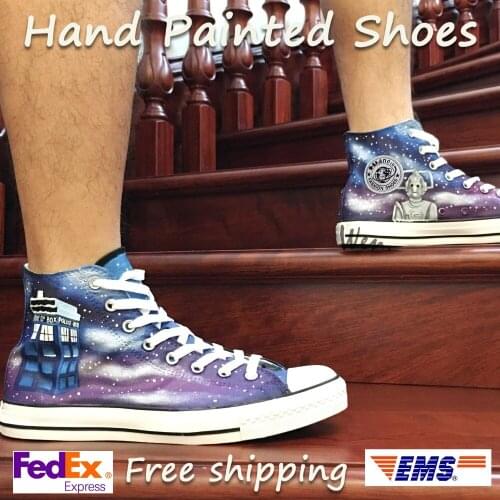 Wen Design Custom Hand Painted Sneakers Doctor Who Dalek Weeping Angel Little Tardis High Top Men Womens Canvas Shoes