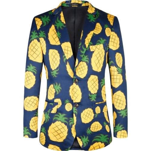 Exclusive TOTURN Mens suits blazer Holiday printing high quality leisure fashion men jackets flower pineapple pattern blazers