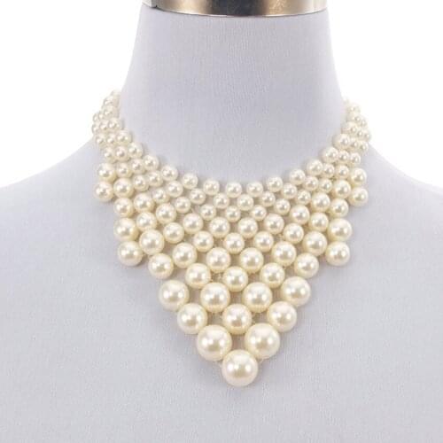 FYSL Light Yellow Gold Color Multi Layer Geometric Shape Pearls Pendant Link Chain Necklace Trendy Jewelry