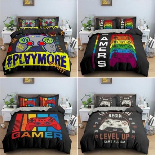 Gamepad Comforter Cover Twin Size Play Gamer Bedding Set Kids Young Man Video Games Duvet Cover for Teen Child Game Room Decor