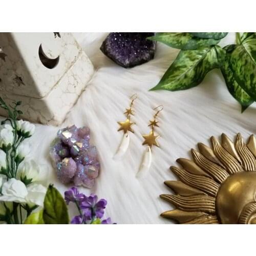 Gothic Coyote Fang Gold Plated Starry Earrings Coyote Fang Earrings