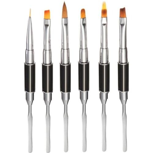 1Pcs Nail Art Brush Liner Dotting Fan Design Acrylic Builder Flat Crystal Painting Drawing Carving Pen UV Gel Manicure Tool