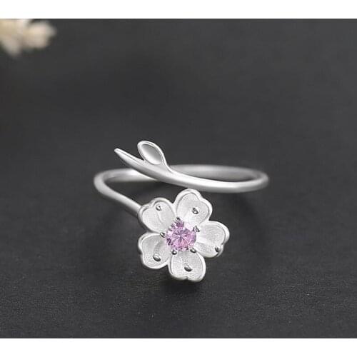 Summer Beach Vacation Knuckle Pink Cheery Flower Rings for Women Girls Adjustable Finger Ring Charm Jewellery Wholesale Gifts