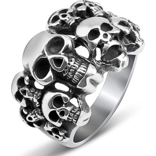Gothic Skeleton Skulls Ring for Women Men Stainless Steel Cool Vintage Rings Boho Chic Jewelry Birthday Gift