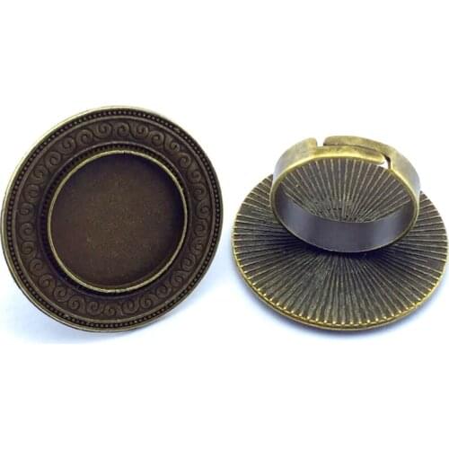 ZEROUP 18mm 5pcs Ring Setting Antique Bronze Copper Plated Adjustable Round Glass Cabochon Blank Base Supplies For Jewelry F07