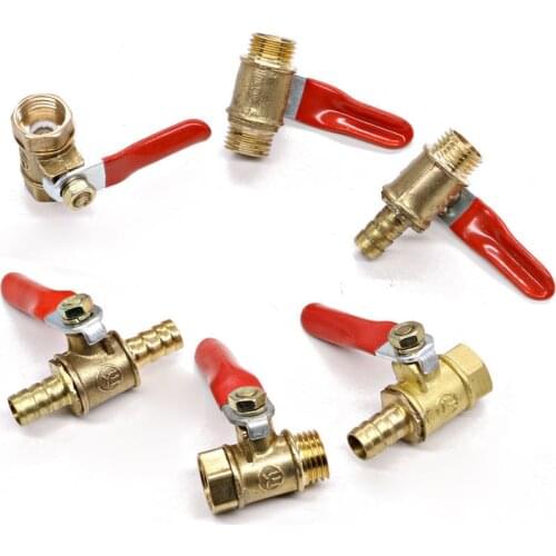 Brass Water Oil Air Gas Fuel Line Shutoff Ball Valve Pipe Fittings Pneumatic Connector Controller Handle Hose Barb Inline