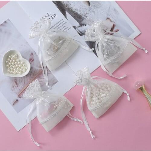 6 To 24pcs 10x14cm White Five-petal White Lace Yarn Bag Folding Bottom Jewelry Rope Bag Creative Gift Slub Yarn Bag Wedding