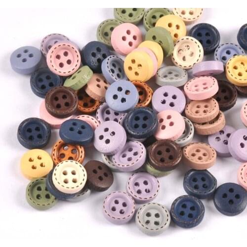 Multicolor Wood Decoration Buttons For DIY Sewing Clothing Accessories Scrapbook Crafts Supplies Home Decor 10mm 100pcs m2599