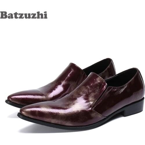 Batzuzhi Fashion Men Shoes Pointed Toe Brown Genuine Leather Dress Shoes Men Formal Business Party Zapatos Hombre, Size US6-12