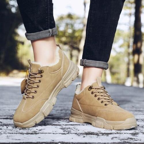 Fashion Winter Autumn Mens Boots Plush Lining for Warm Working Boots Lace Up Sneakers Round Toe Casual Shoes