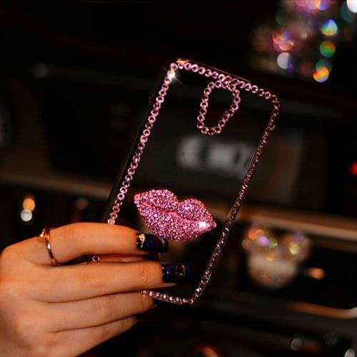Bling Diamond Clear Pink Lip Gem Case Cover For Iphone 12 11 Pro Max X XS MAX XR 6 6S 7 8Plus For Samsung S10 S9 S20 Plus Note10