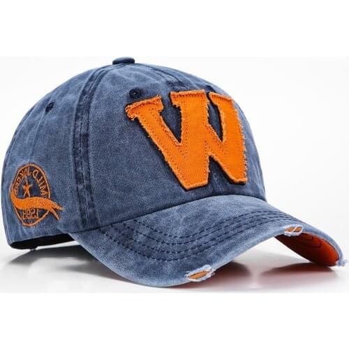 Wholesale Washed Cotton Hats Men Vintage English Letter Applique Distressed Baseball Cap
