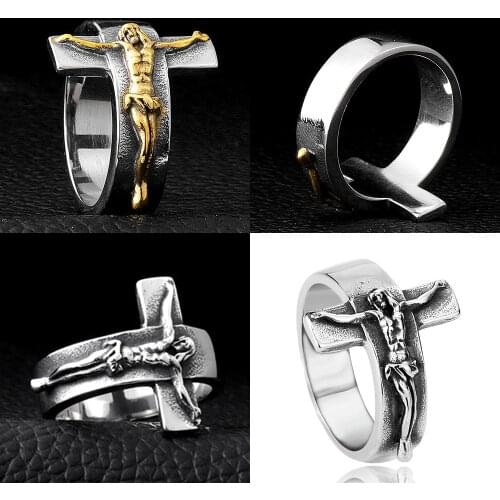 316L Cross of Jesus Skull Mens Calvarium Punk Vintage Ring Gothic High Quality Stainless Steel Biker Rings Motorcycle jewellery