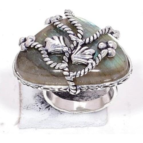 Genuine Labradorite Ring Silver Overlay over Copper , USA SIZE: 6 , R6959