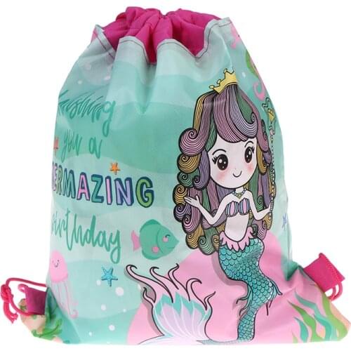 Mermaid Non-woven Bag Backpack Kids Travel School Decor Drawstring Gift Bags