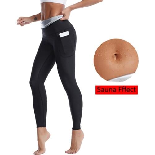 New Sweat Sauna Suits Slimming Pants Women Shapewear High Waisted Waist Trainer Weight Loss Body Shaper Leggings With Pockets