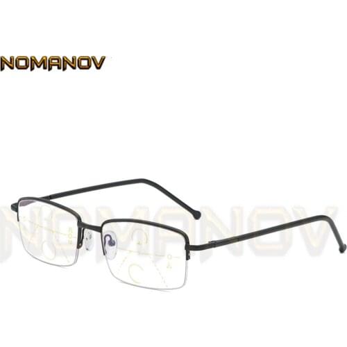 Ultra-light Half-rim Black Frame Business Men Women Progressive Multi-focus Reading Glasses Add 75 100 125 150 175 200 to 400
