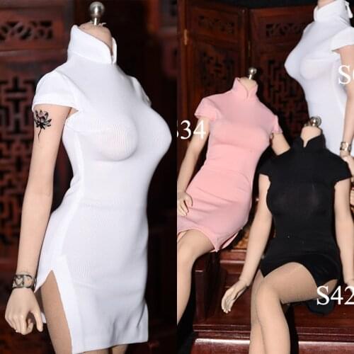 1/6th Ice Silk Cheongsam Solid Color Dress Fit 12" Female Action Figure