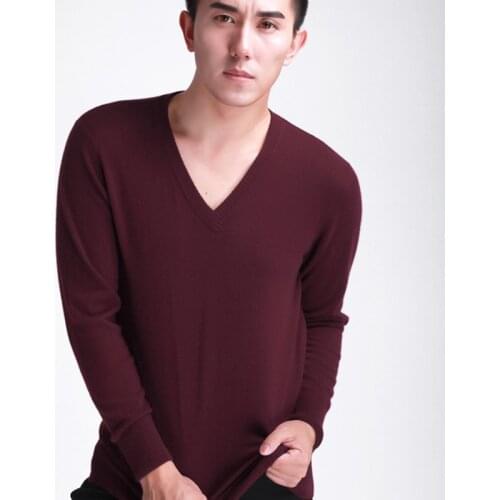 2019 Autumn Basic Cashmere Sweater Men V-neck Solid Color Sweaters Mens Wool Casual Sweaters Slim Fit Pullover Men Knitwear
