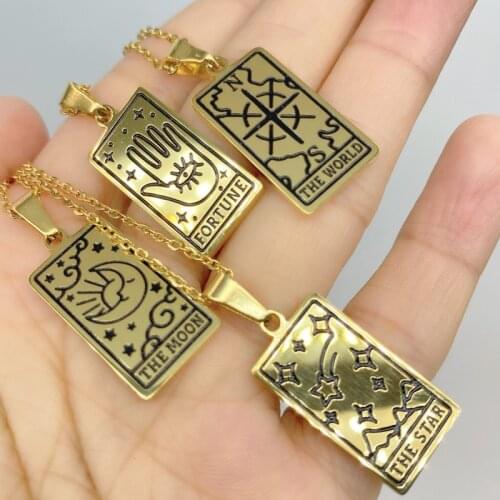 Tarot Card Pendant Necklace for Women Silver Gold Color The Moon Sun Fortune World Tarot Card Pendant Necklace Couple Jewelry